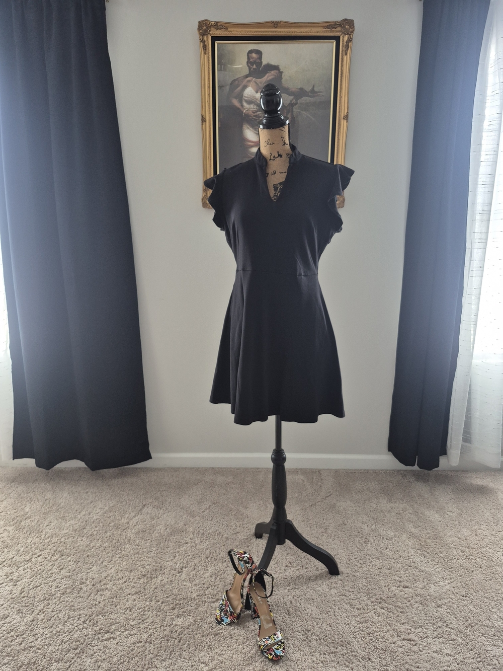 & Other Stories Black V-Neck Flutter Sleeve Tunic